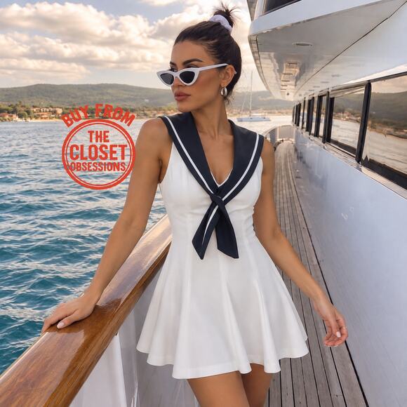 Zara Dresses & Skirts - Zara Nautical Sailor Collar White Mini Dress NWT